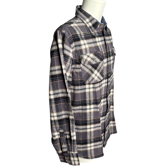Jachs Heritage Flannel Button Up Shirt Medium Gray Plaid Long Sleeve Pockets - Picture 5 of 7